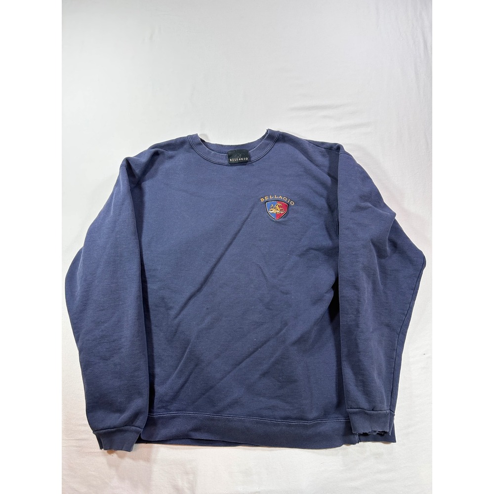 Vintage Bellagio Las Vegas Crewneck Sweatshirt Navy Blue Distressed Embroidered